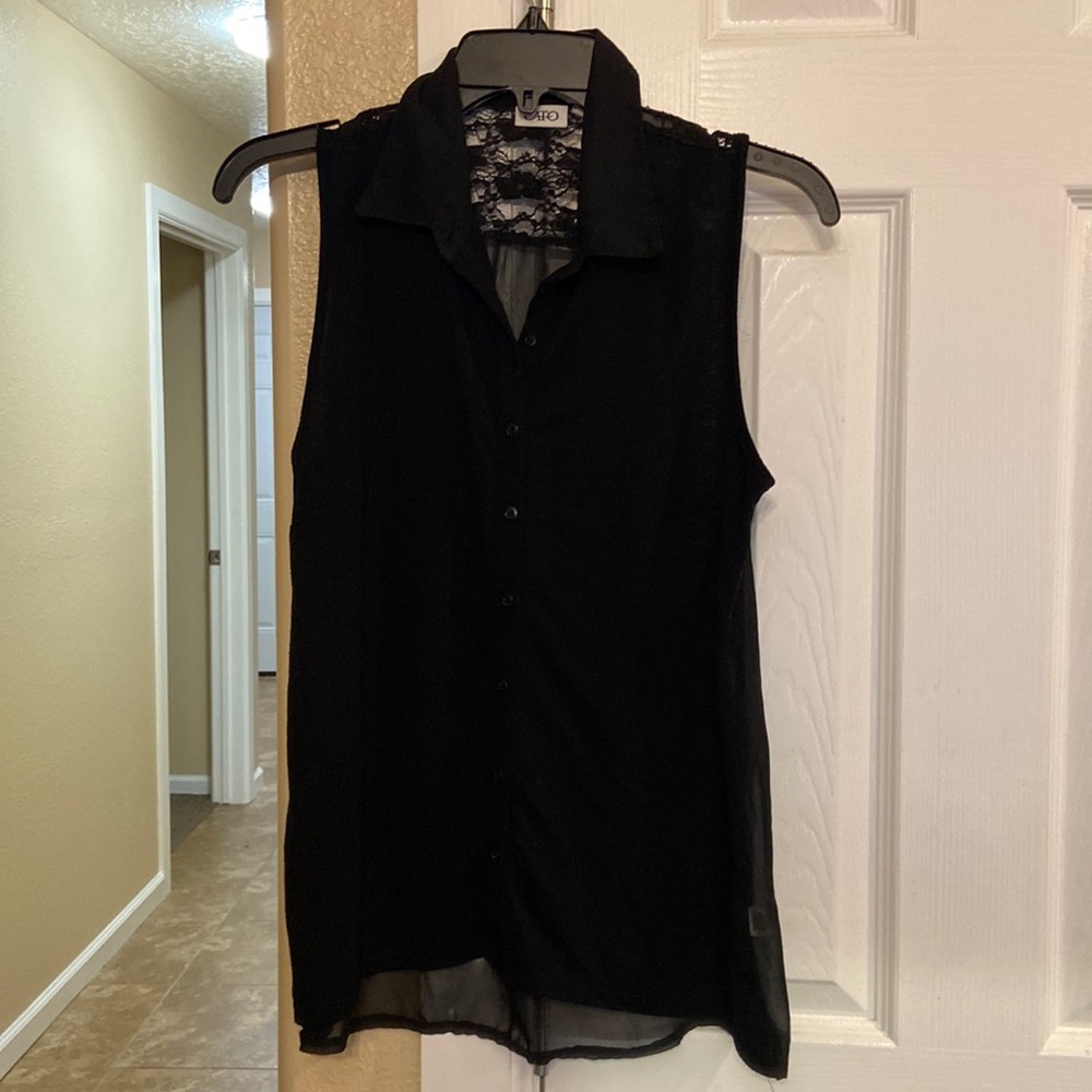 Cato Sheer Black Collared Top